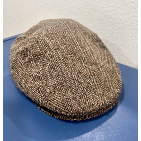 Vintage Mr. Henry 1960s Herringbone Newsboy Cap Brown 100% Wool Flat Lined Cap